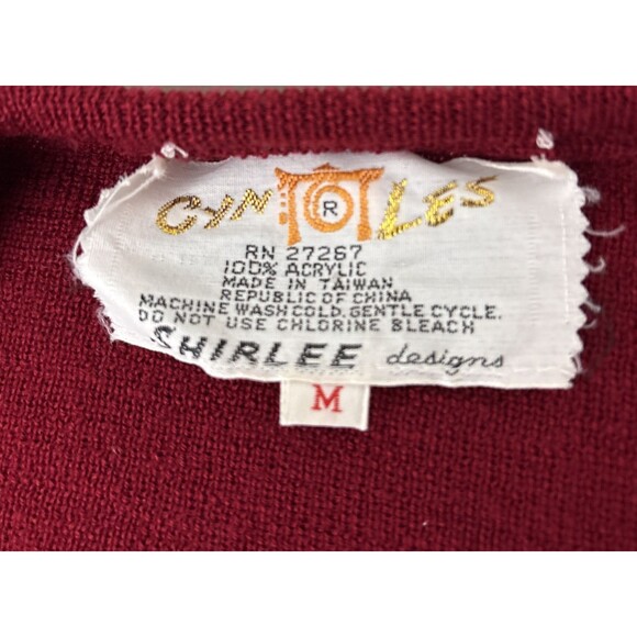 VTG Cyn Les Sweater Giraffes Shirlee Designs Womens Medium Embroidered Burgundy - Picture 5 of 8